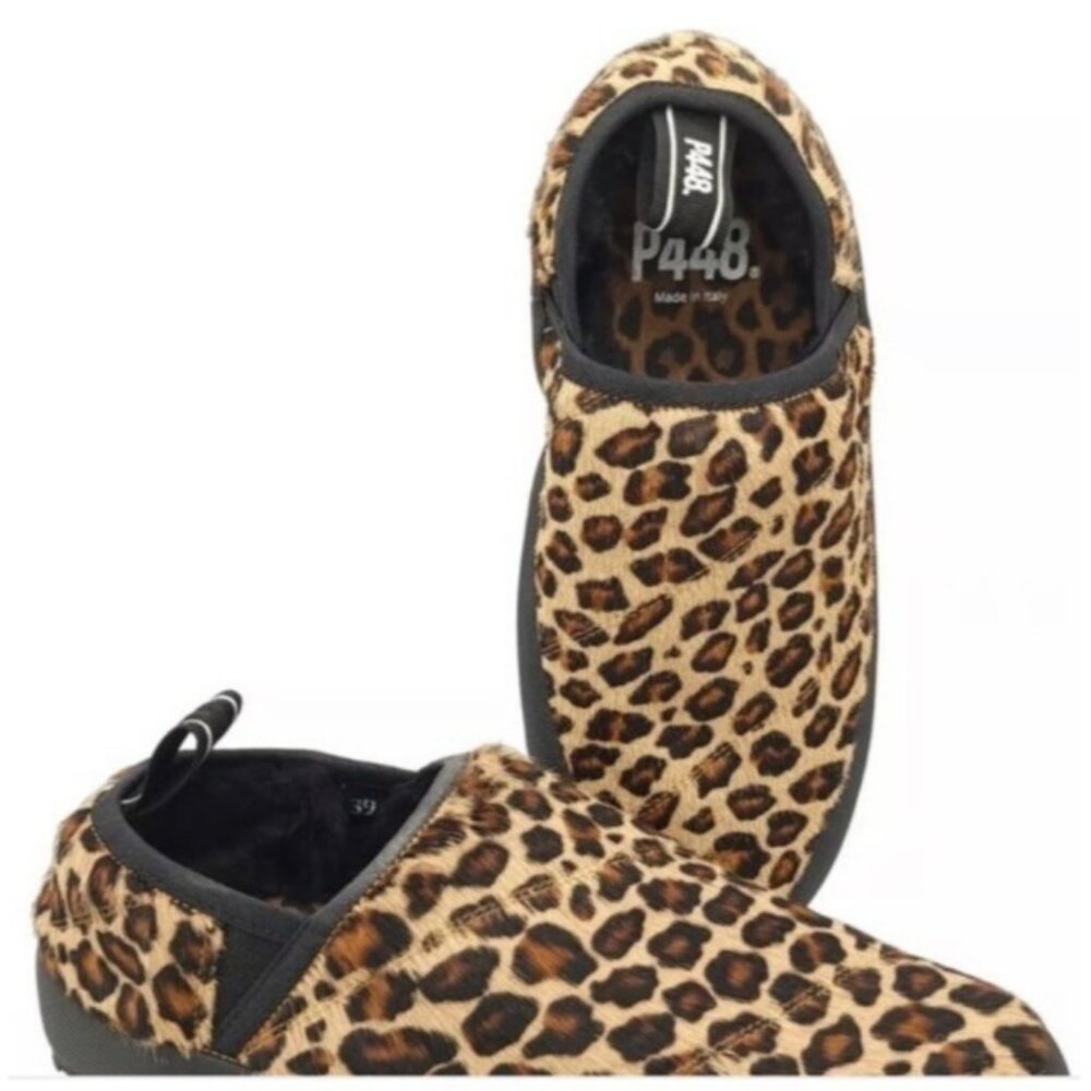 P-448 Laby Leopard Print Size 9 EU 40 Calf Hair Anthropologie Slippers NWOB $189
